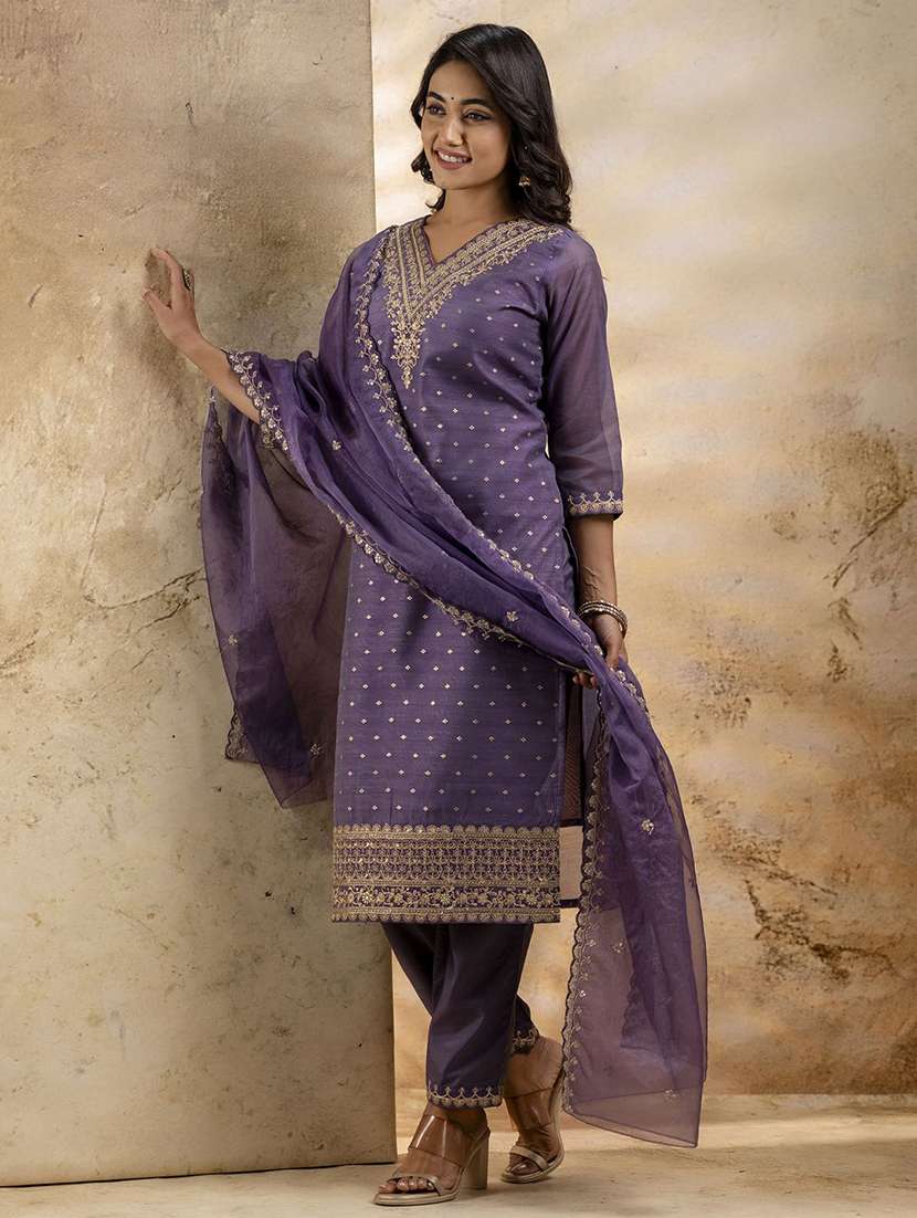 women self design three quarter sleeve kurta pant with dupatta set - 22322229 -  Standard Image - 1