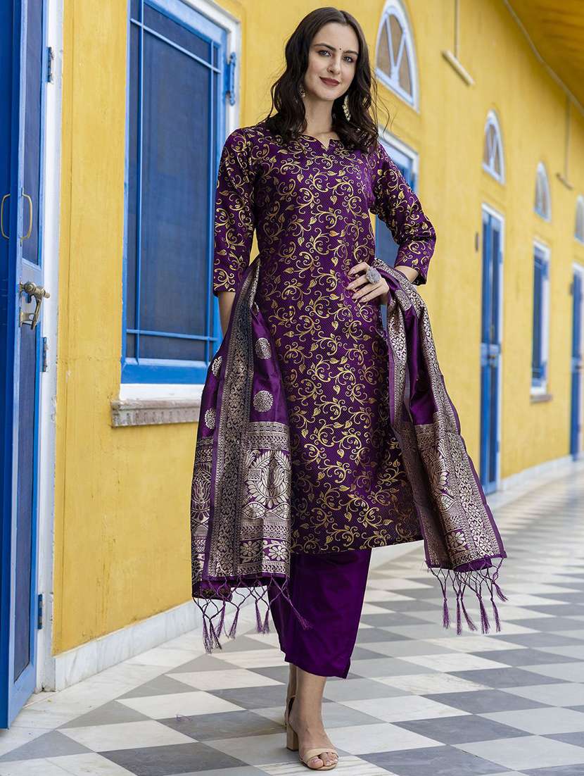 women self design three quarter sleeve kurta pant with dupatta set - 22322236 -  Standard Image - 1