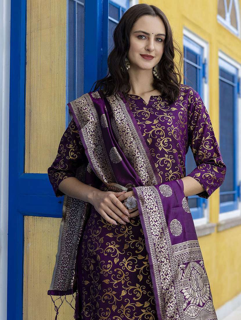 women self design three quarter sleeve kurta pant with dupatta set - 22322236 -  Standard Image - 4