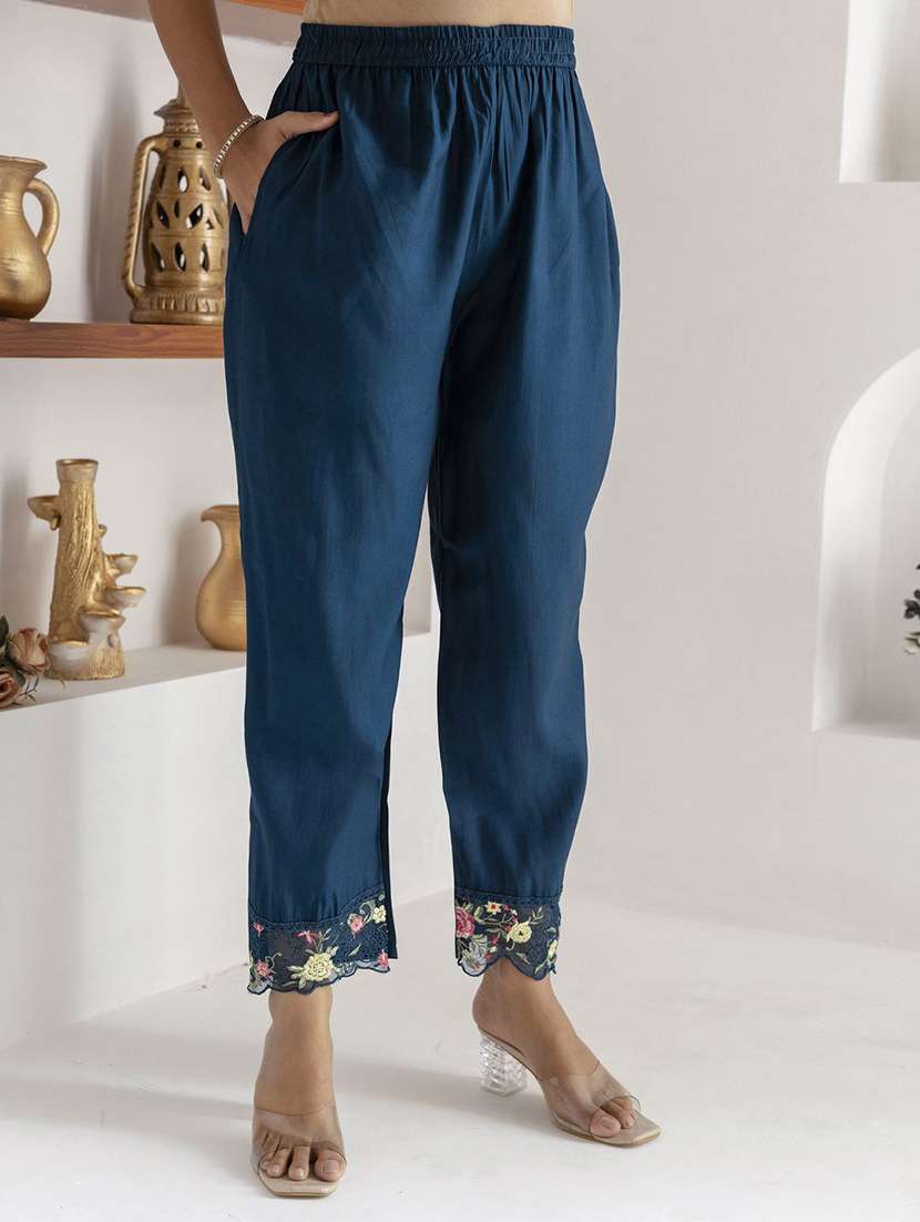 women solid with work three quarter sleeve kurta pant with dupatta set - 22322242 -  Standard Image - 4