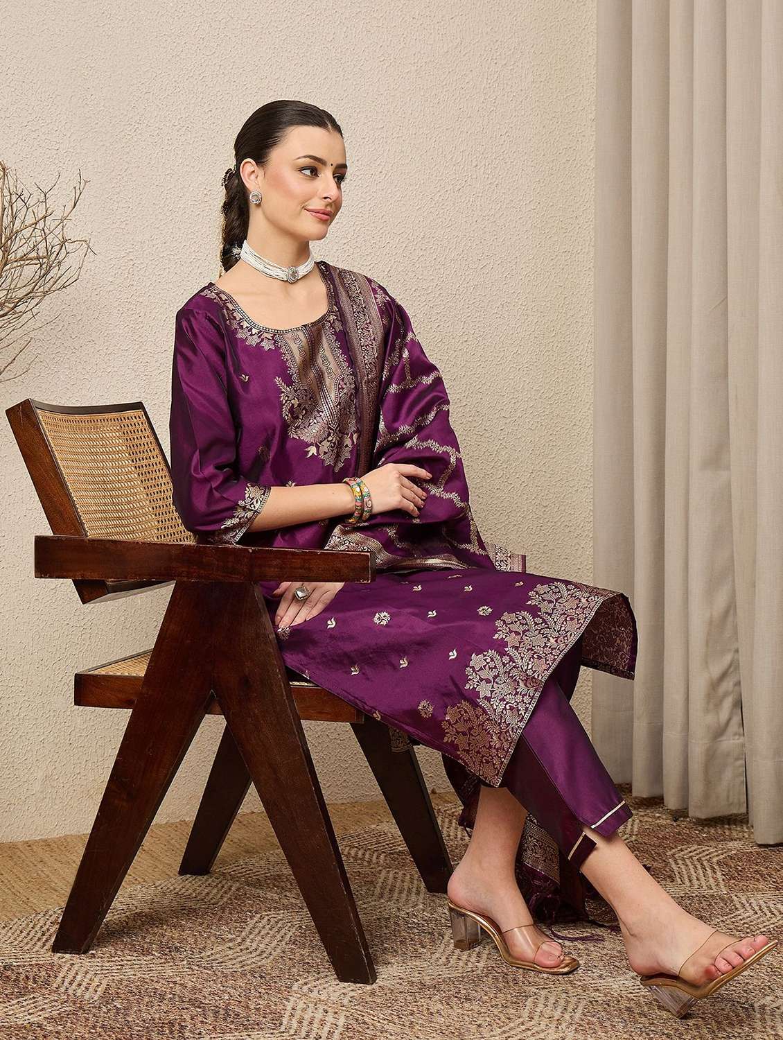women self design three quarter sleeve kurta pant with dupatta set - 22322243 -  Standard Image - 1