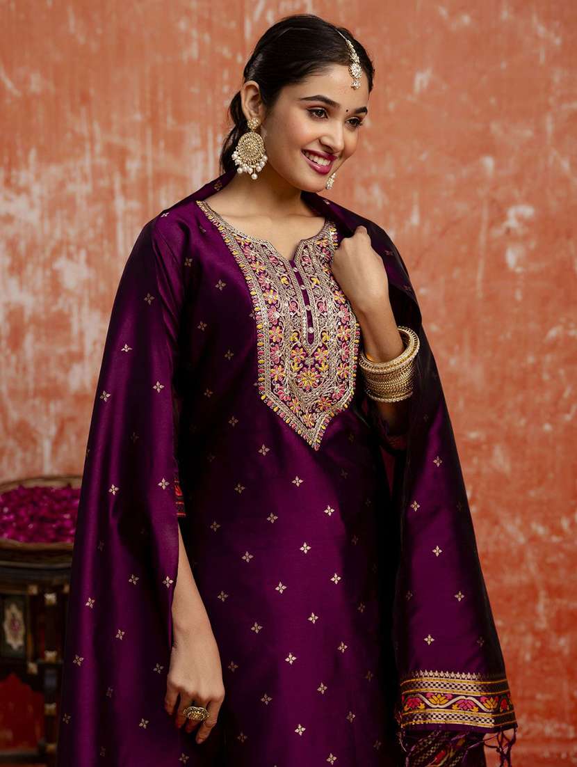 Women Self Design Three Quarter Sleeve Kurta Pant With Dupatta Set - 22322246 -  Standard Image - 1