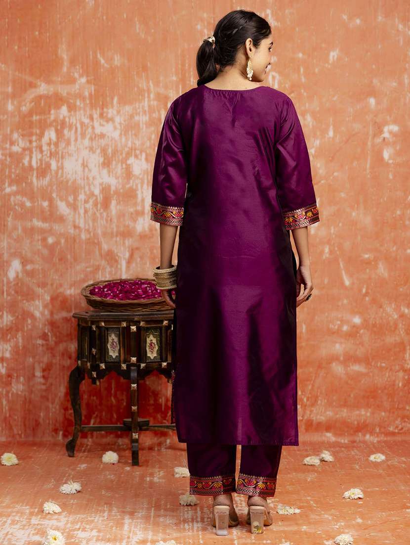 Women Self Design Three Quarter Sleeve Kurta Pant With Dupatta Set - 22322246 -  Standard Image - 4