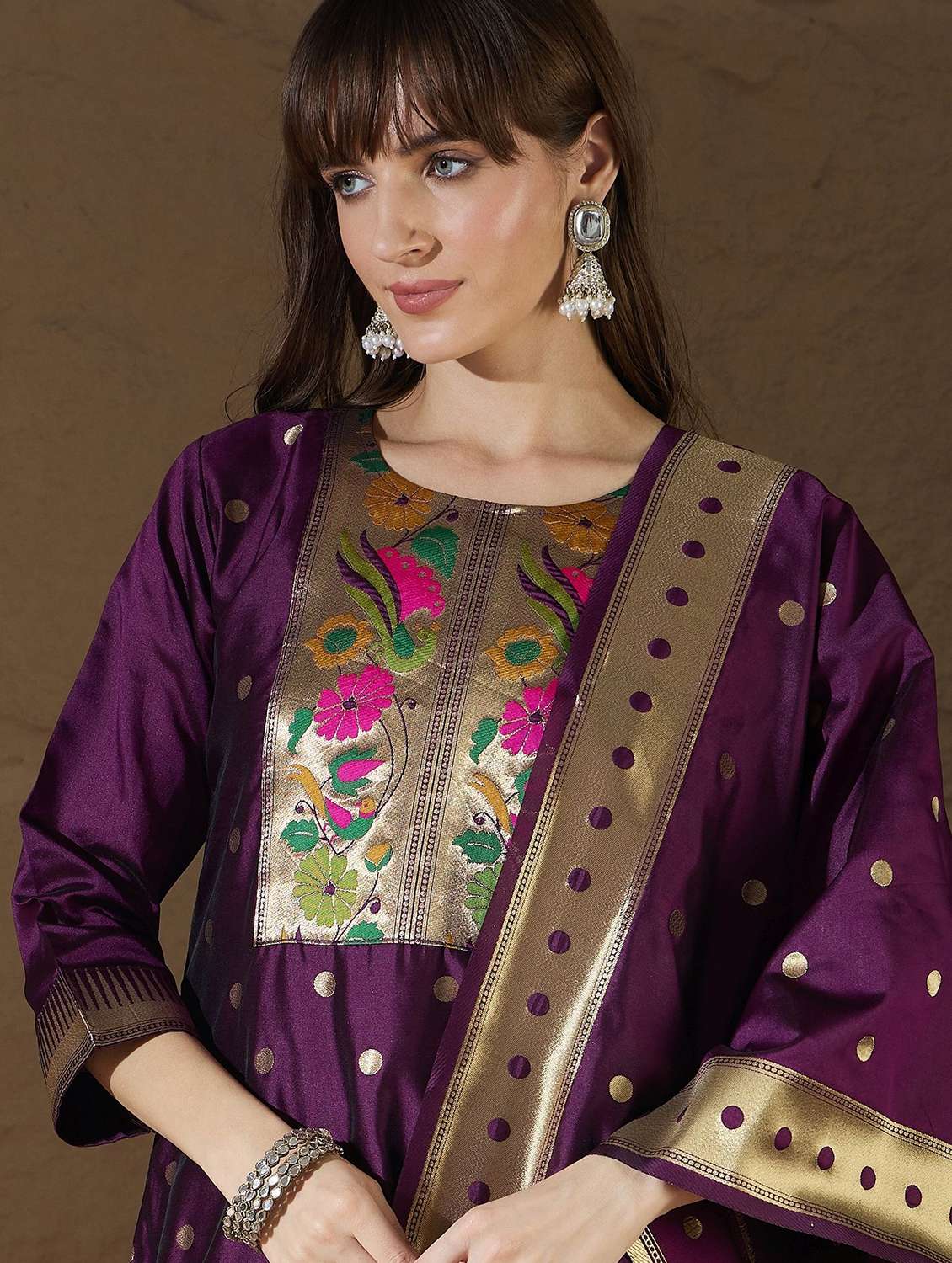 Women Self Design Three Quarter Sleeve Kurta Pant With Dupatta Set - 22322273 -  Standard Image - 4