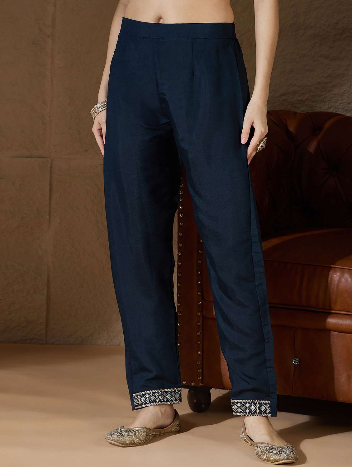 women solid with work three quarter sleeve kurta pant with dupatta set - 22322286 -  Standard Image - 4