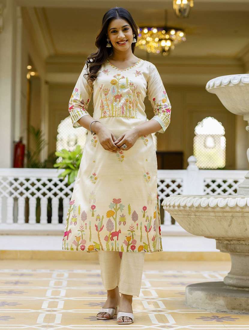 women printed three quarter sleeve kurta pant with dupatta set - 22322297 -  Standard Image - 1