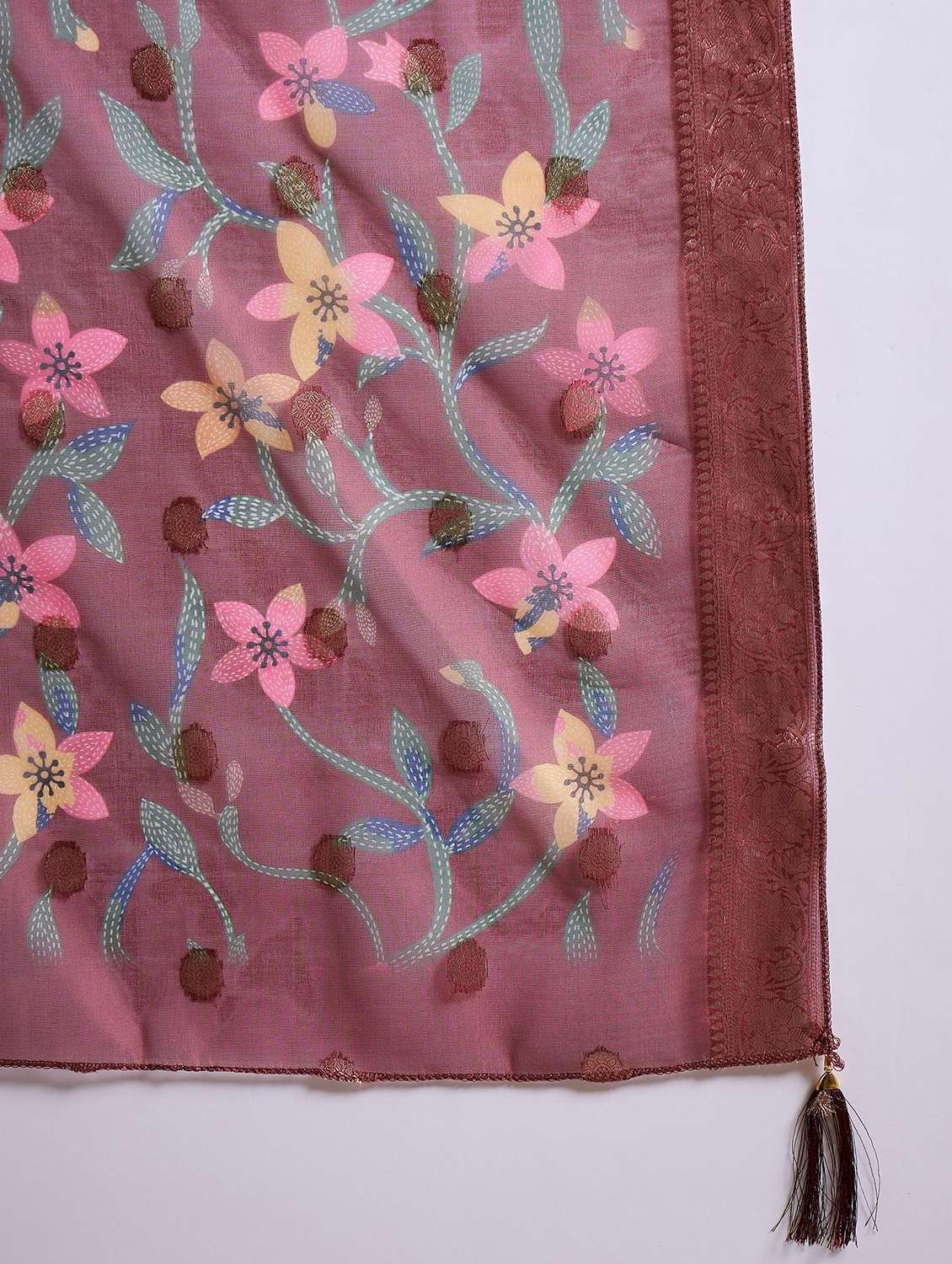 women solid with work three quarter sleeve kurta pant with dupatta set - 22322344 -  Standard Image - 4