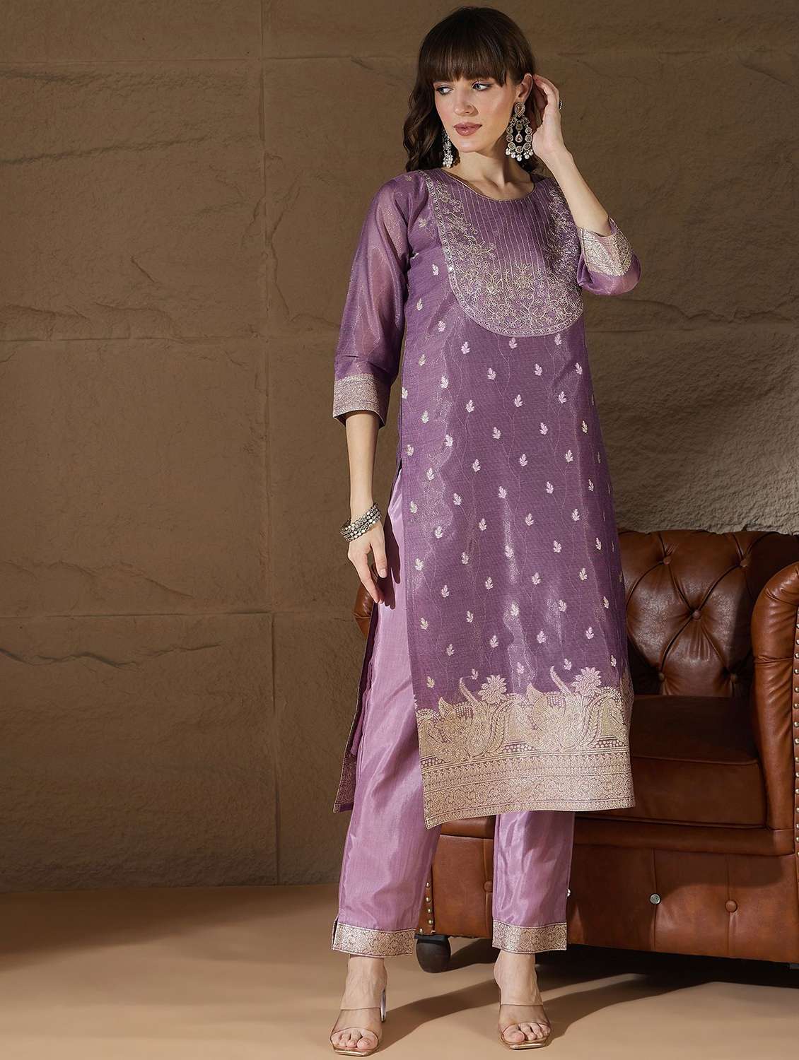 women self design three quarter sleeve kurta pant with dupatta set - 22322347 -  Standard Image - 1