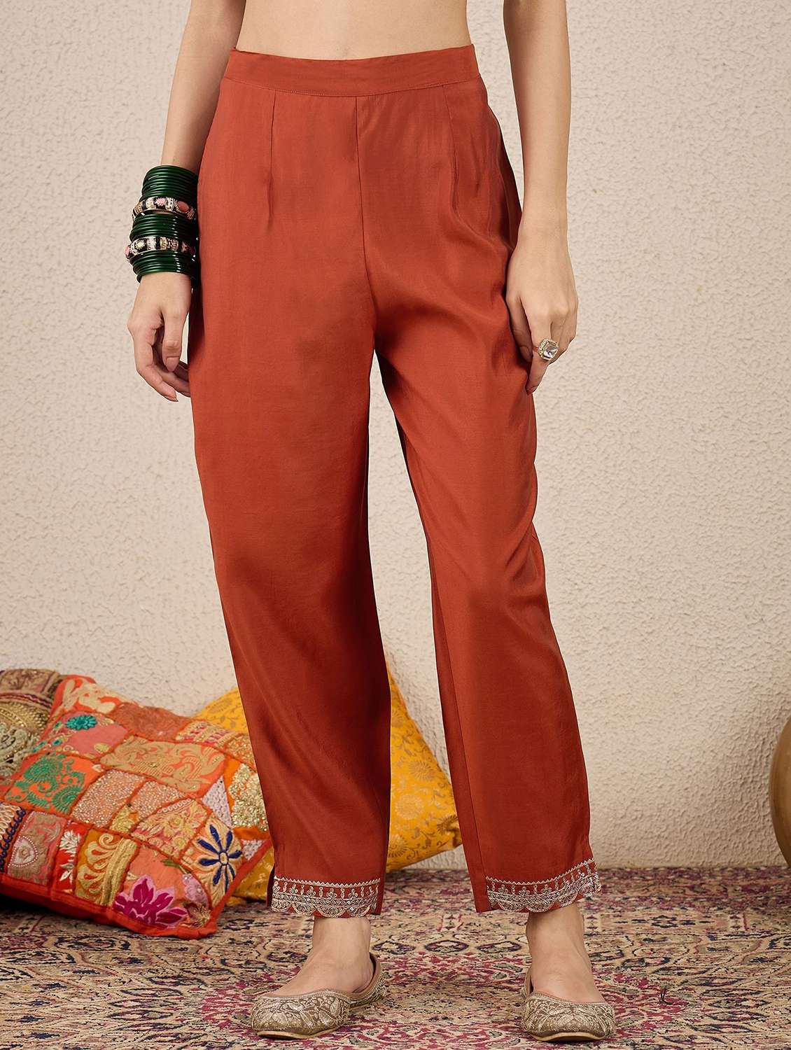 women solid with work three quarter sleeve kurta pant with dupatta set - 22322351 -  Standard Image - 4