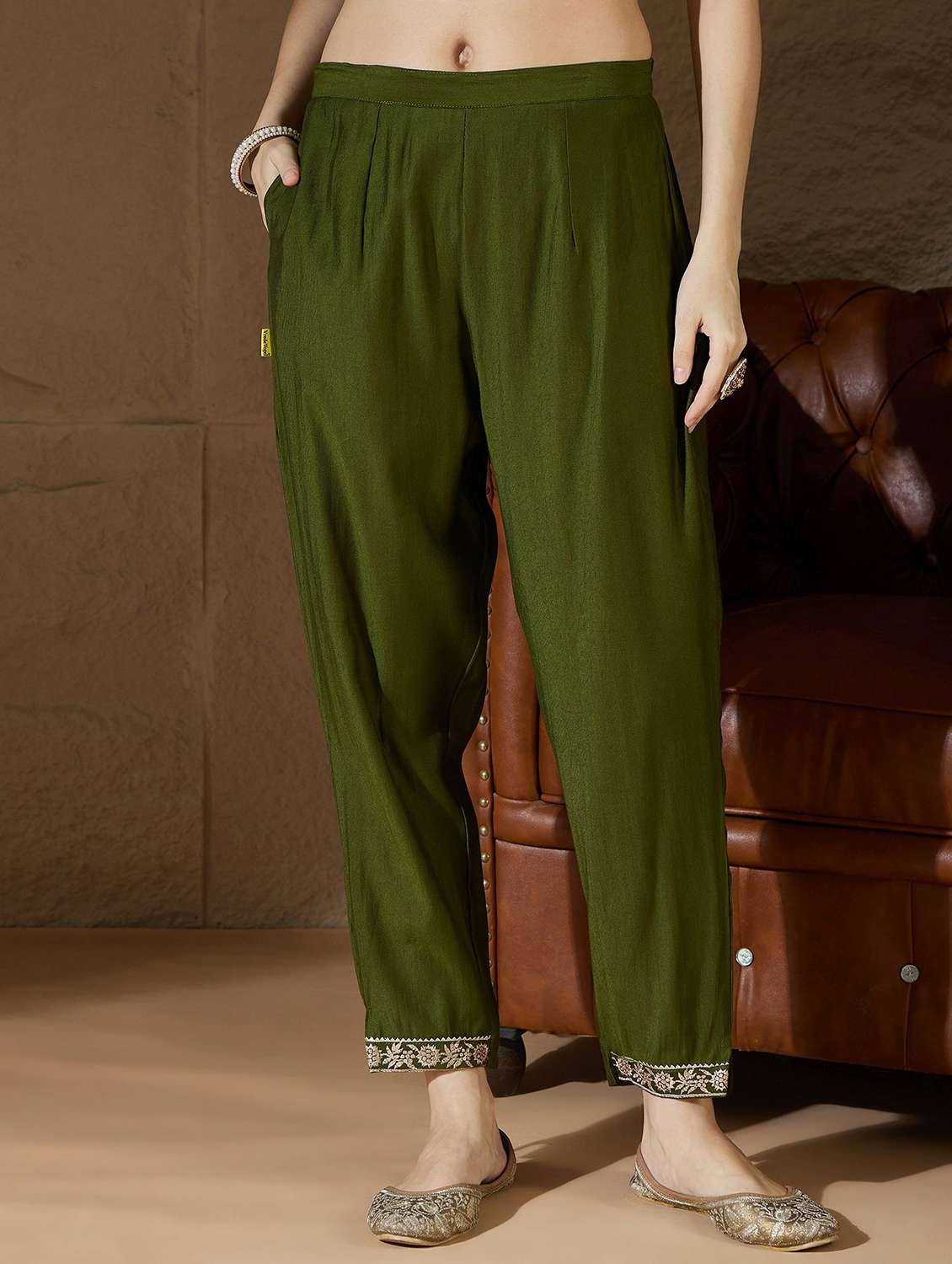 women solid with work three quarter sleeve kurta pant with dupatta set - 22322361 -  Standard Image - 4