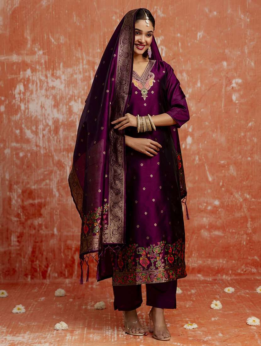 women self design three quarter sleeve kurta pant with dupatta set - 22322367 -  Standard Image - 1