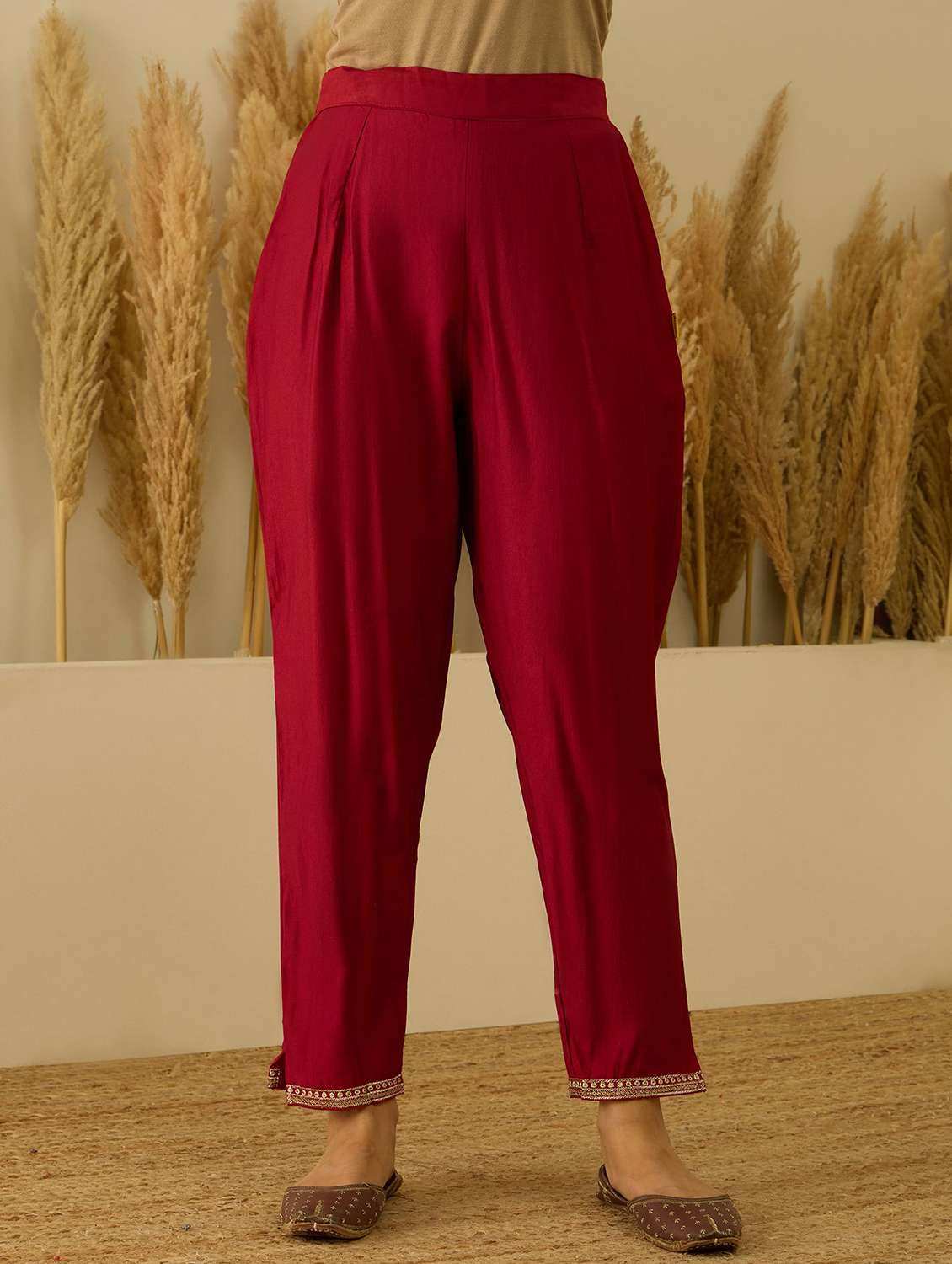 women solid with work three quarter sleeve kurta pant with dupatta set - 22322368 -  Standard Image - 4