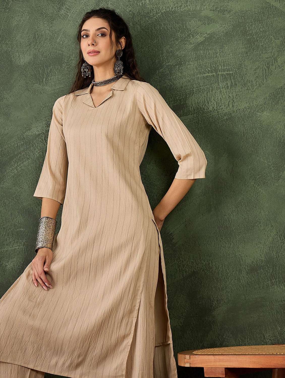 women self design three quarter sleeve kurta pant set - 22322378 -  Standard Image - 4