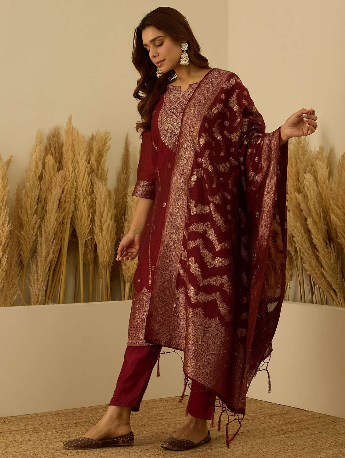women self design three quarter sleeve kurta pant with dupatta set - 22322384 -  Standard Image - 1