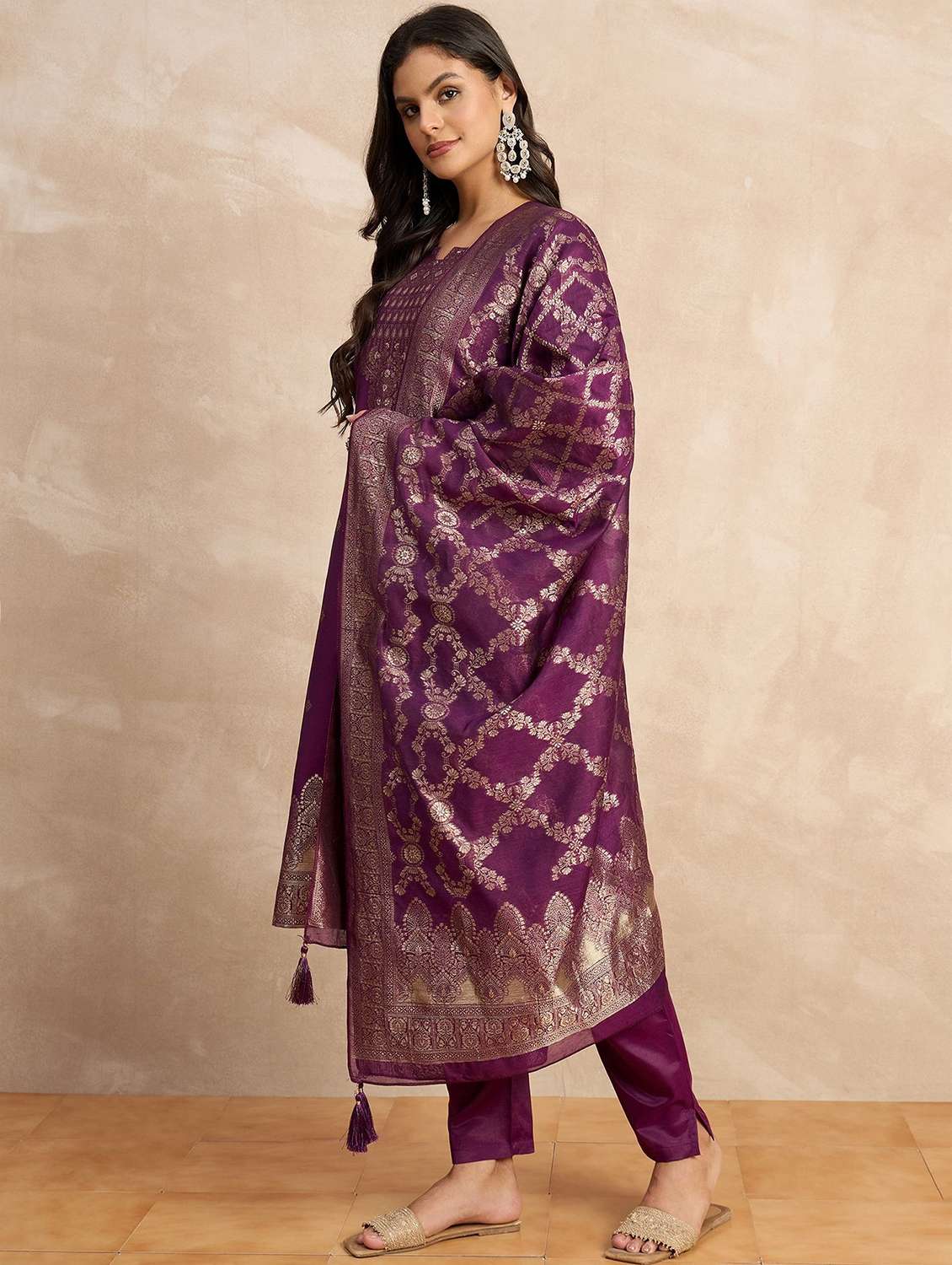 women self design three quarter sleeve kurta pant with dupatta set - 22322387 -  Standard Image - 1