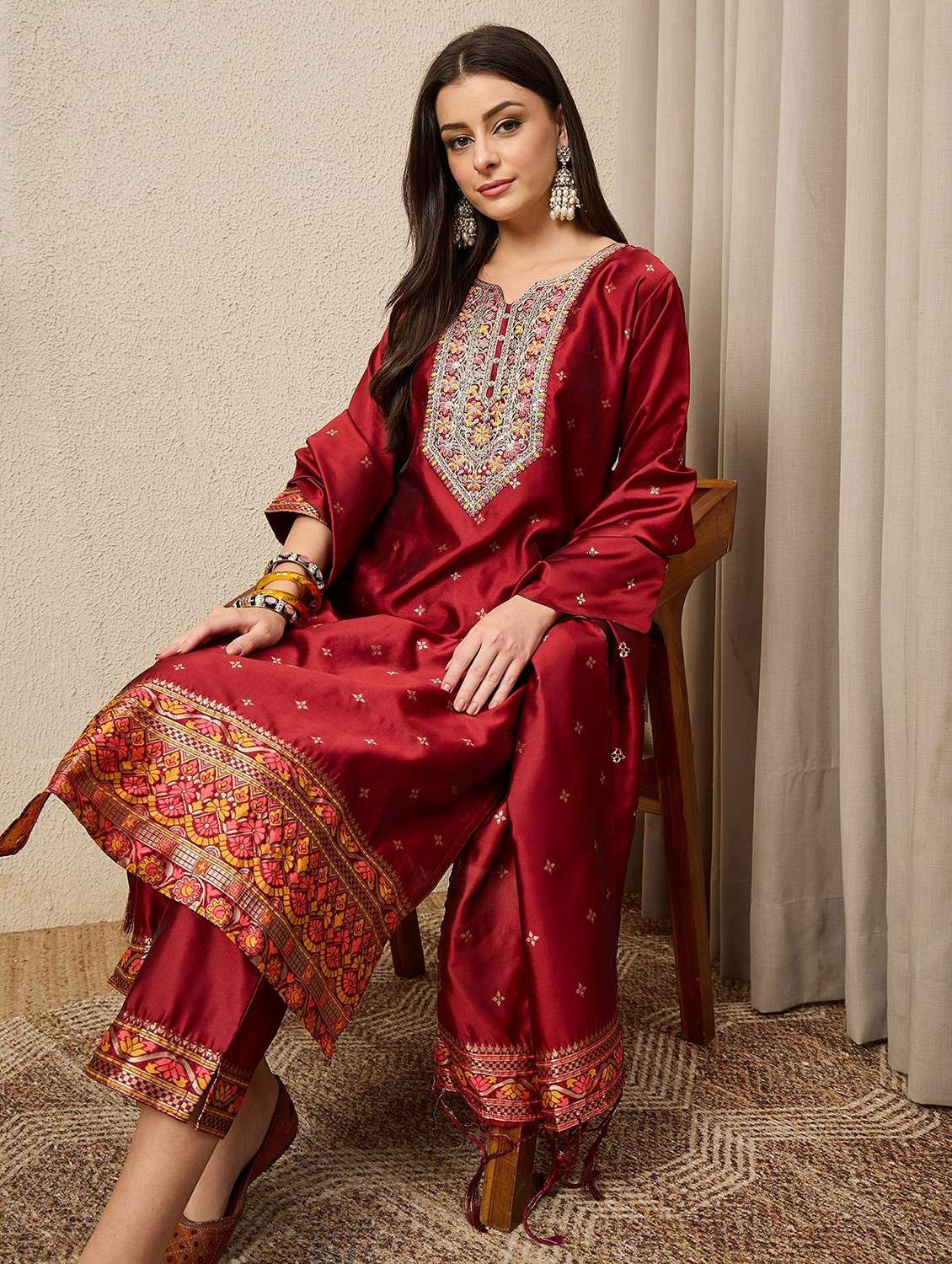 women self design three quarter sleeve kurta pant with dupatta set - 22322401 -  Standard Image - 1