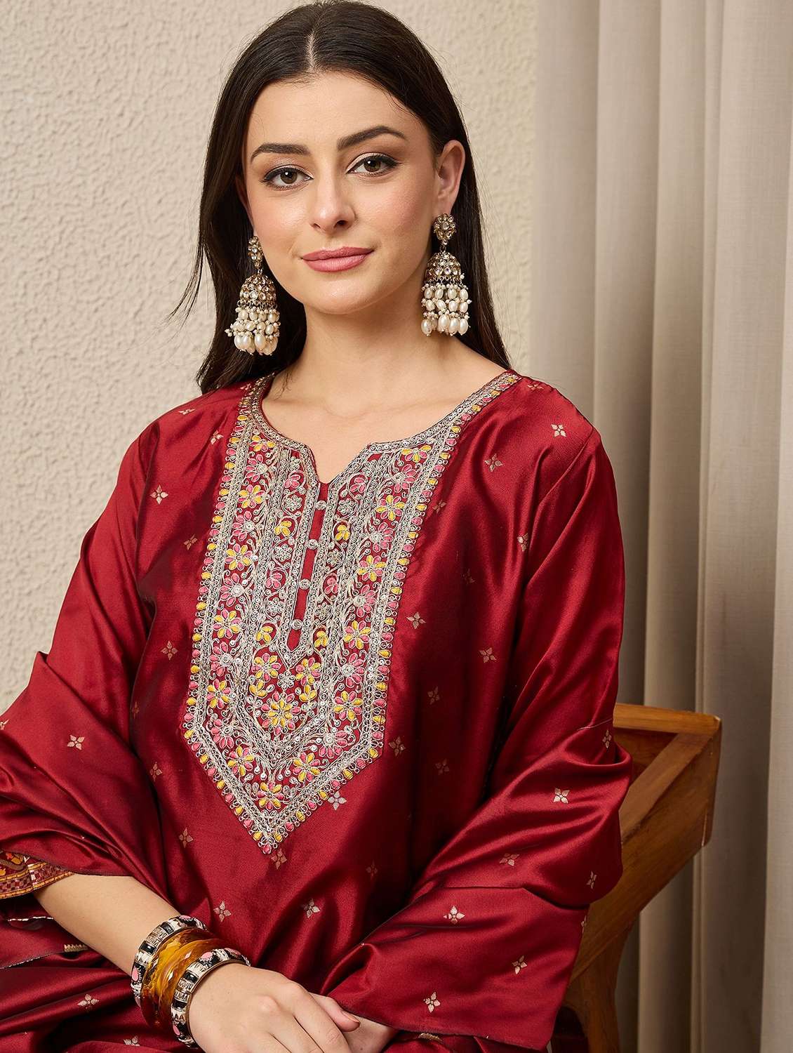 women self design three quarter sleeve kurta pant with dupatta set - 22322401 -  Standard Image - 4