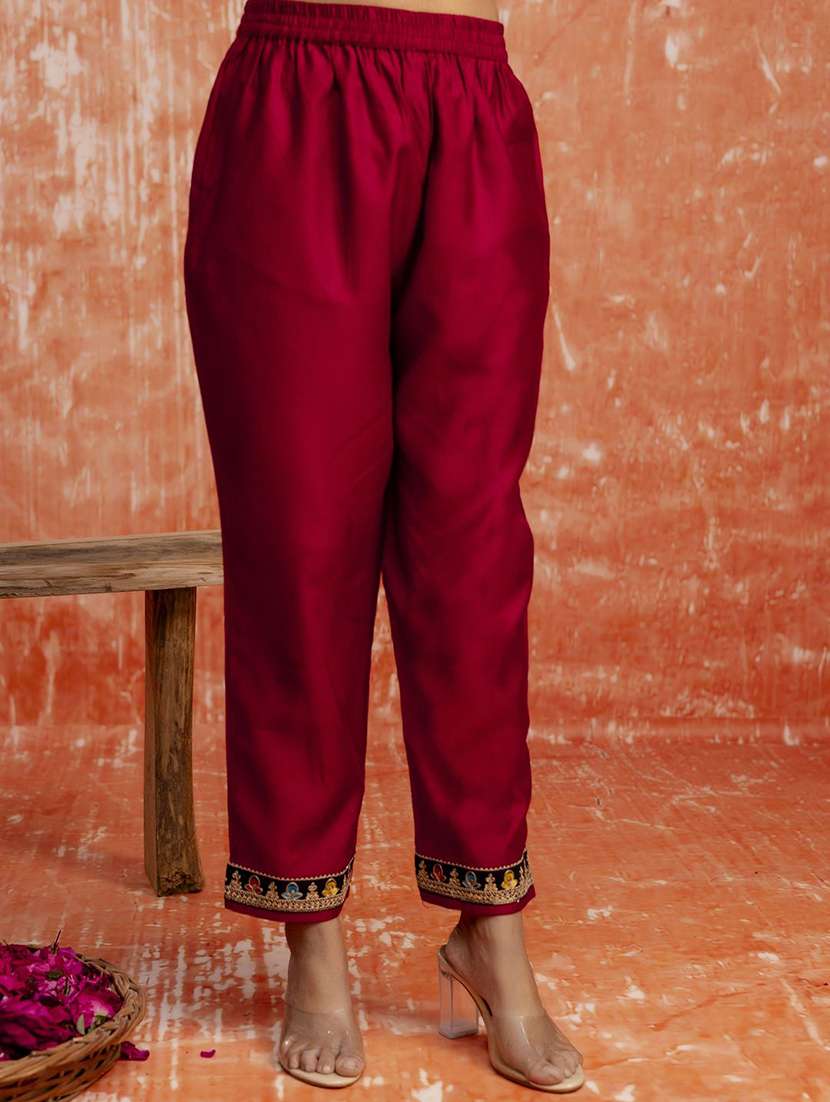 women solid with work three quarter sleeve kurta pant with dupatta set - 22322420 -  Standard Image - 4