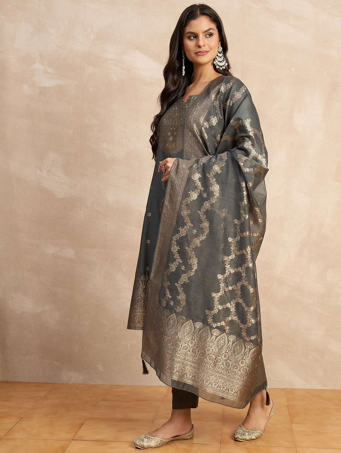women self design three quarter sleeve kurta pant with dupatta set - 22322424 -  Standard Image - 1