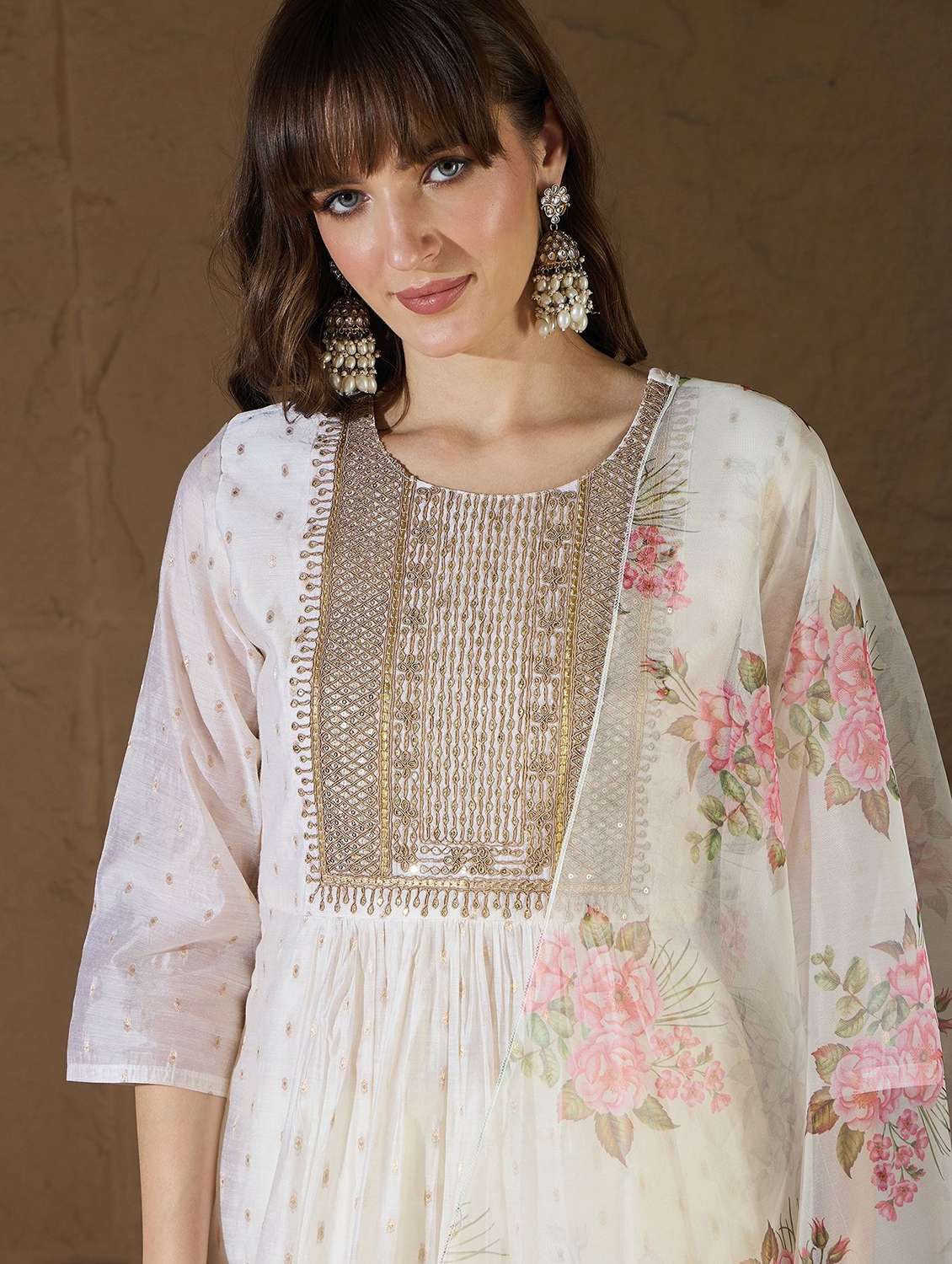 women self design three quarter sleeve kurta pant with dupatta set - 22322425 -  Standard Image - 1