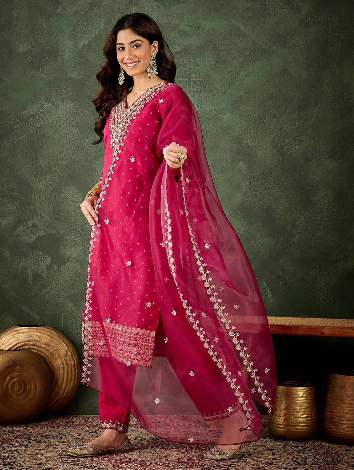 women printed v neck kurta pant with dupatta set - 22322439 -  Standard Image - 1