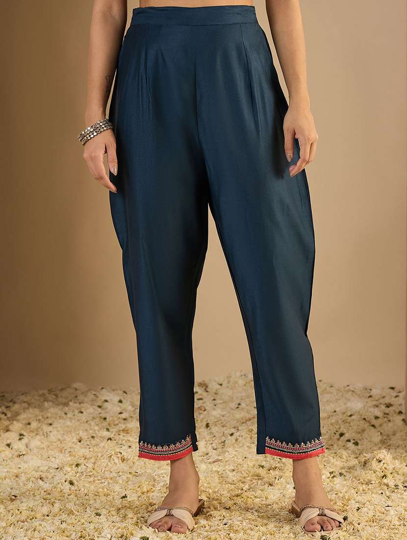 women solid with work three quarter sleeve kurta pant with dupatta set - 22322451 -  Standard Image - 4