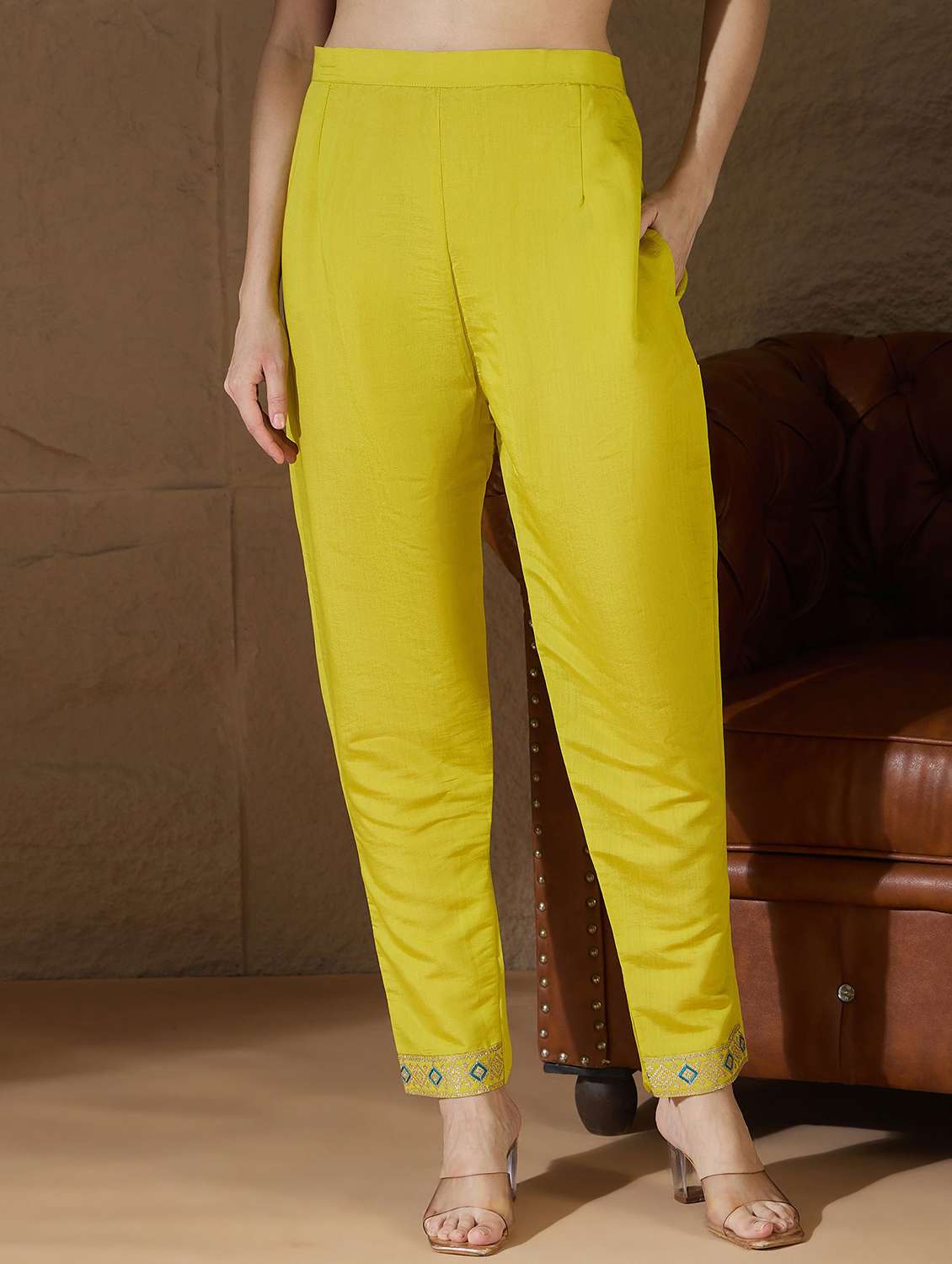 women solid with work three quarter sleeve kurta pant with dupatta set - 22322456 -  Standard Image - 4