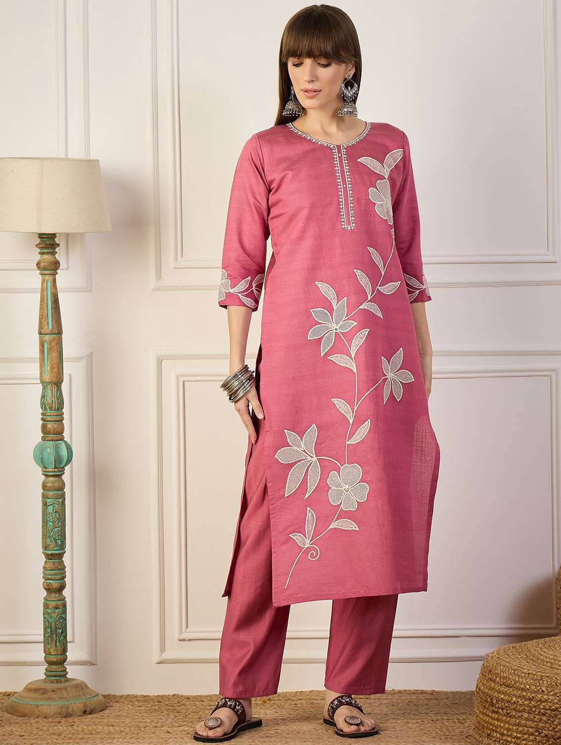 pink silk blend kurta pant  set - 22322462 -  Standard Image - 1
