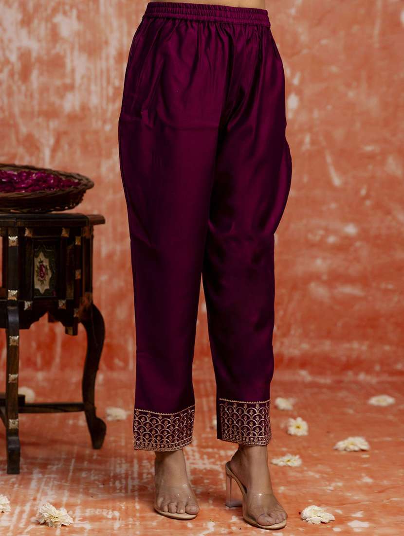 women solid with work three quarter sleeve kurta pant with dupatta set - 22322540 -  Standard Image - 4