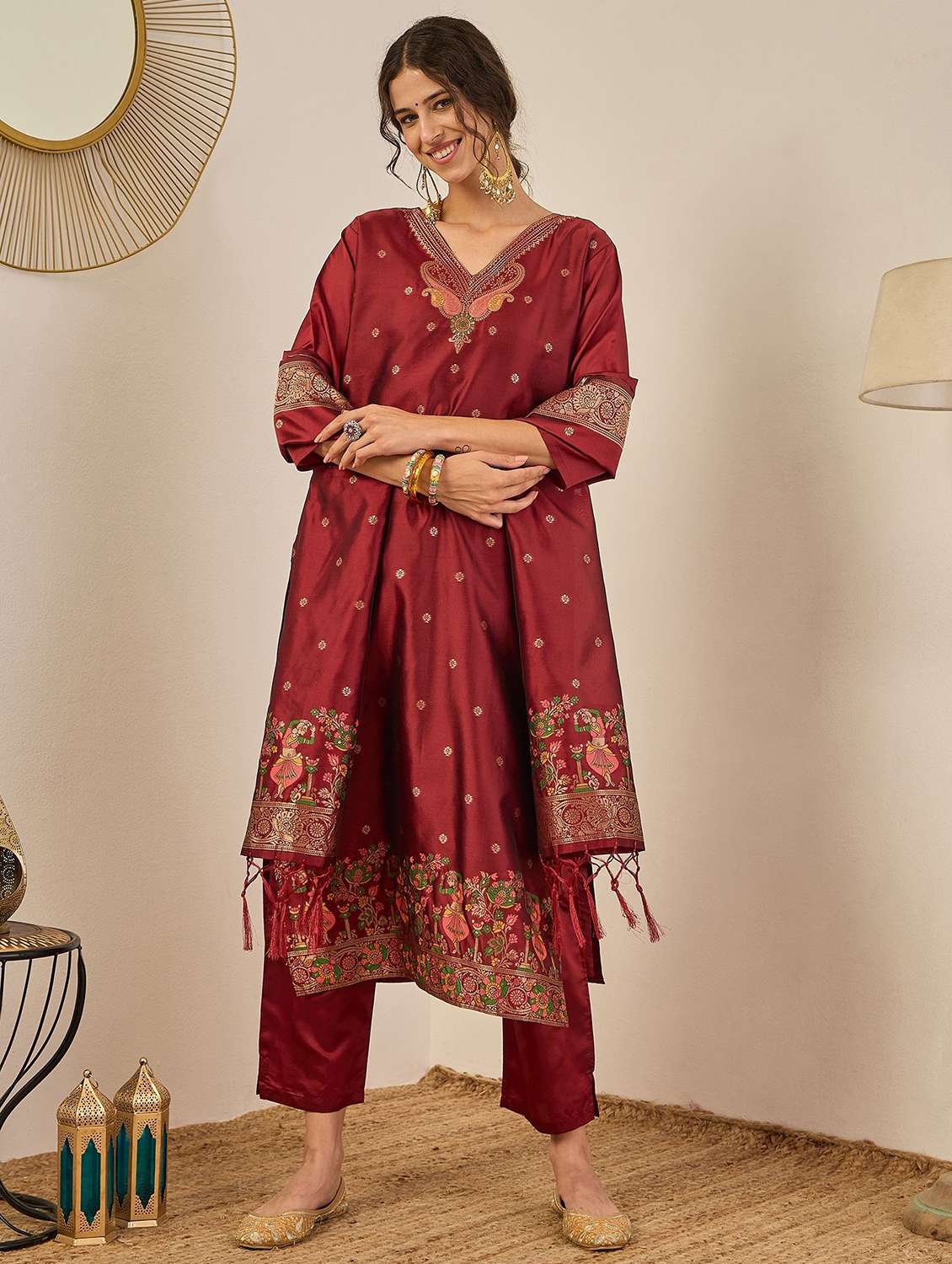 women self design three quarter sleeve kurta pant with dupatta set - 22322558 -  Standard Image - 1