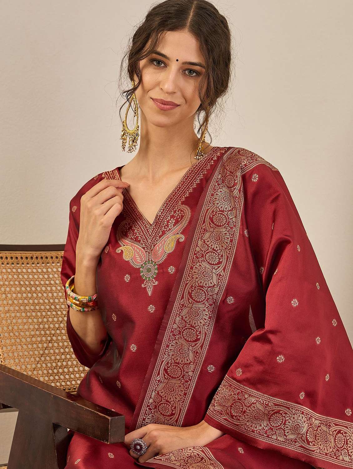 women self design three quarter sleeve kurta pant with dupatta set - 22322558 -  Standard Image - 4