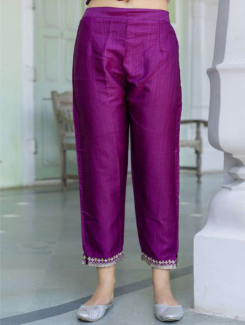 women solid with work three quarter sleeve kurta pant with dupatta set - 22322561 -  Standard Image - 4