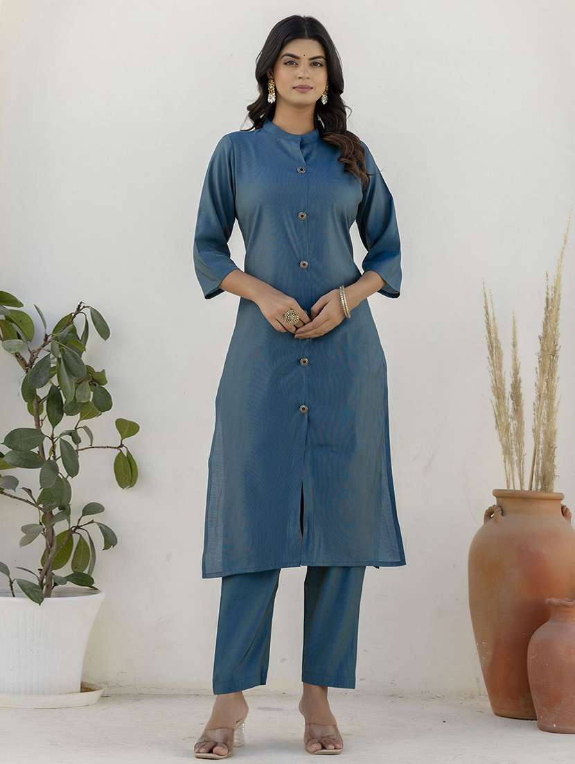 women solid three quarter sleeve kurta pant with dupatta set - 22322567 -  Standard Image - 1