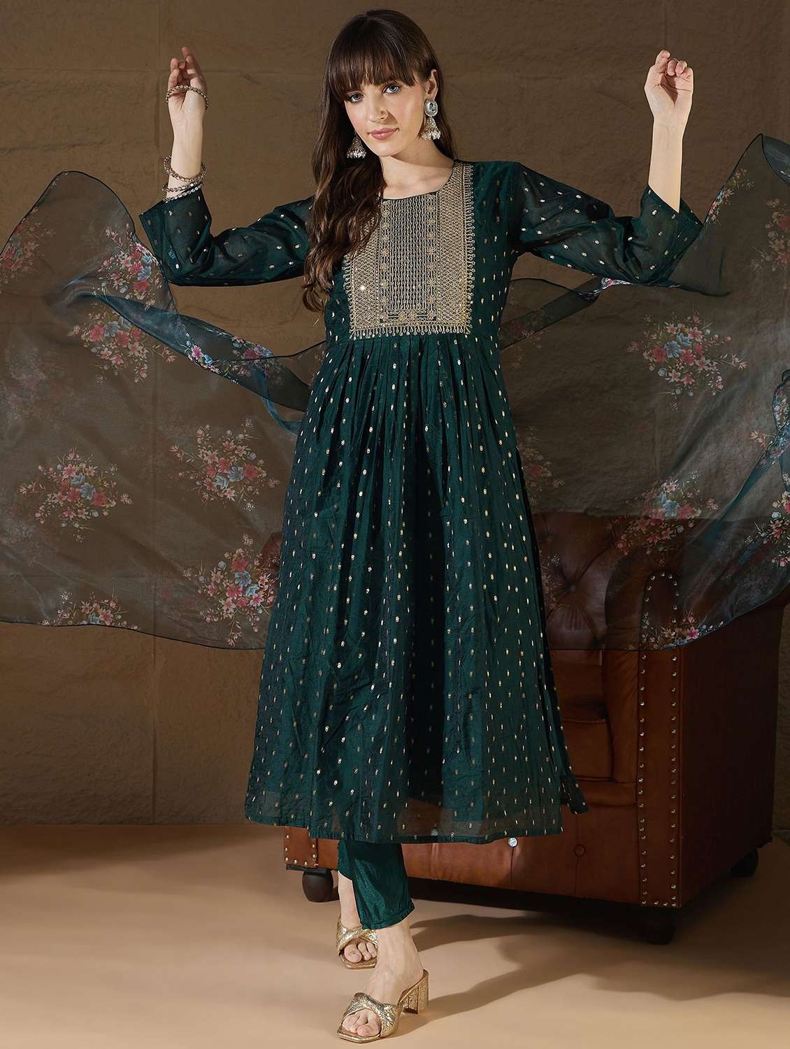 women self design three quarter sleeve kurta pant with dupatta set - 22322573 -  Standard Image - 1