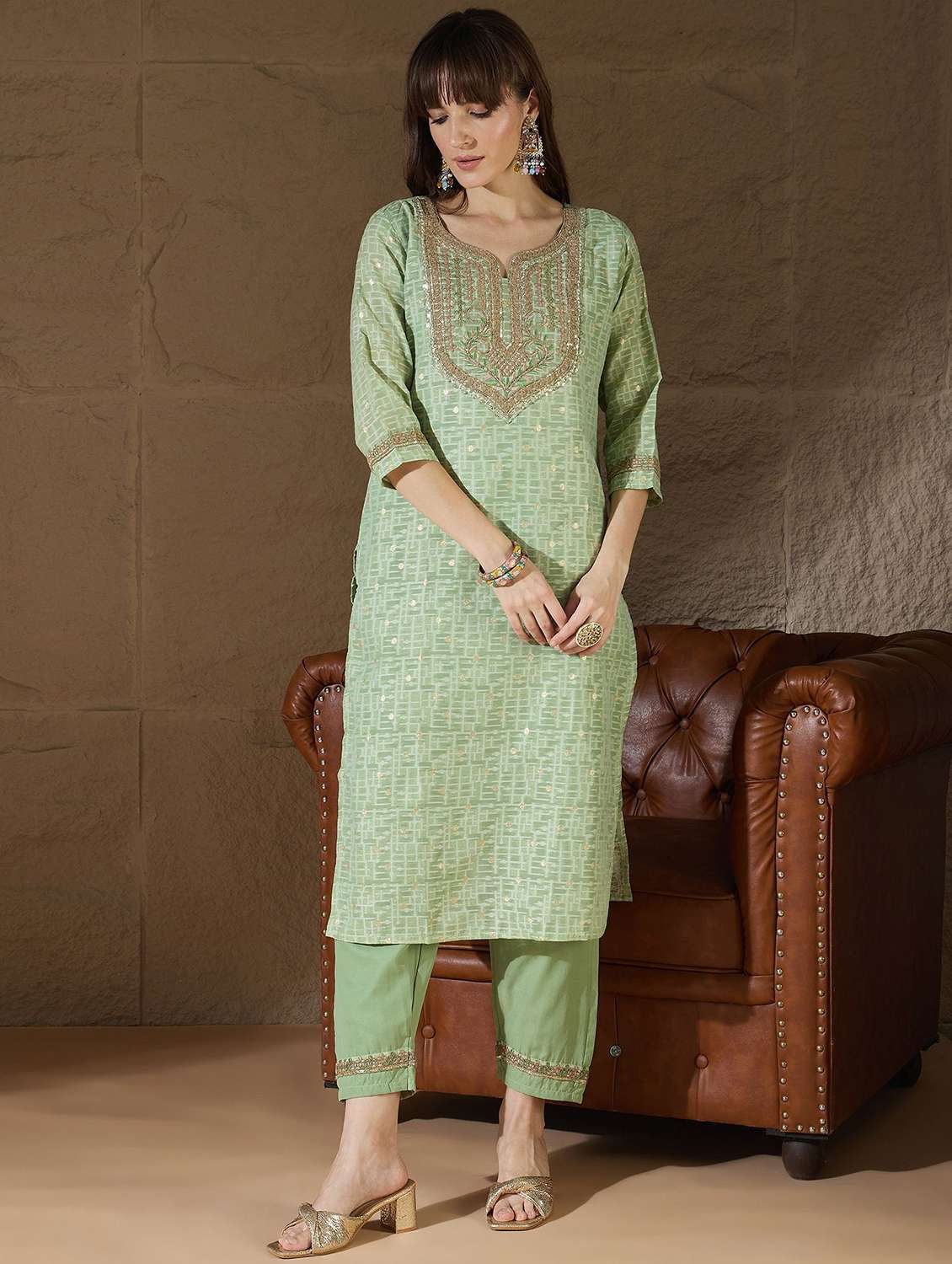 women printed three quarter sleeve kurta pant with dupatta set - 22322593 -  Standard Image - 1