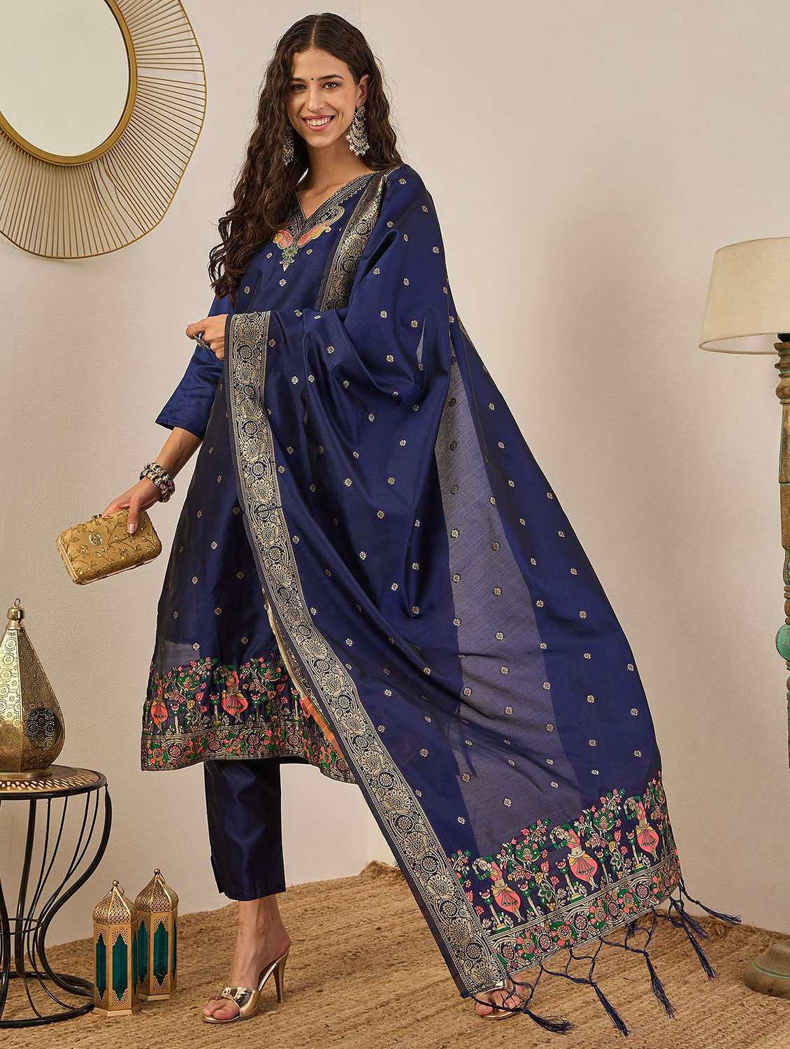 women self design three quarter sleeve kurta pant with dupatta set - 22322610 -  Standard Image - 1