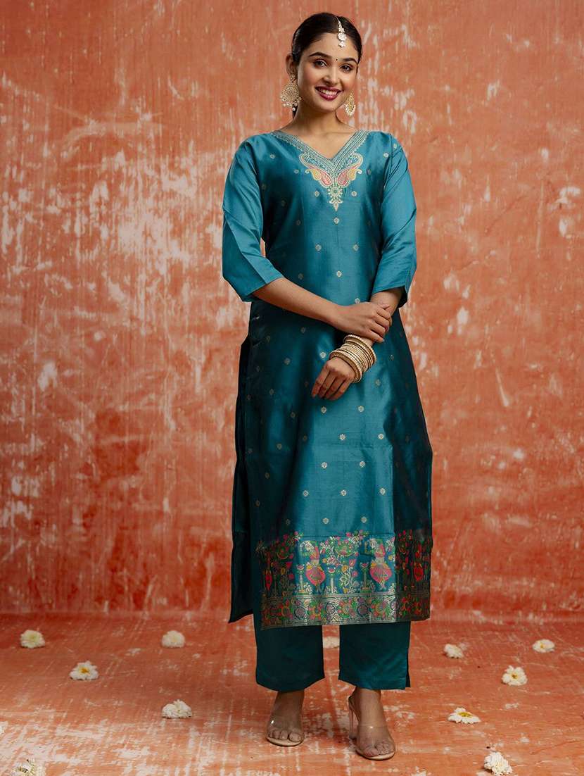 Women Self Design Three Quarter Sleeve Kurta Pant With Dupatta Set - 22322620 -  Standard Image - 1