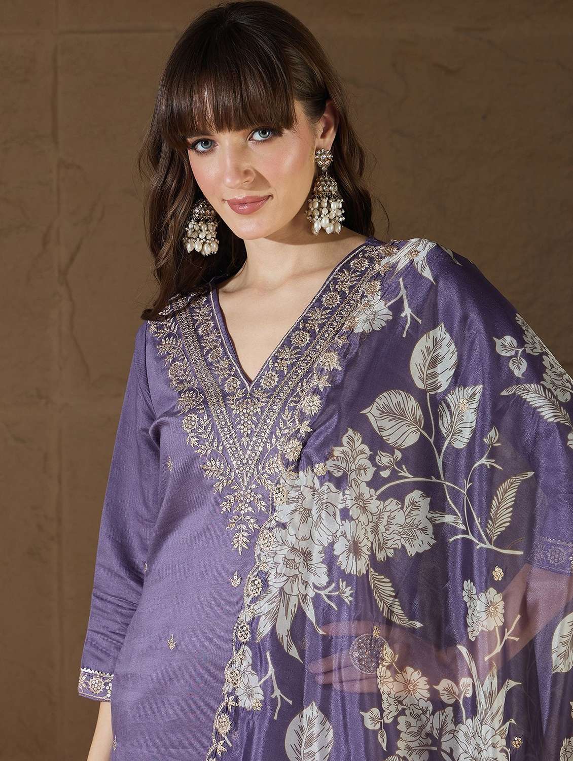 women solid with work three quarter sleeve kurta pant with dupatta set - 22322621 -  Standard Image - 4
