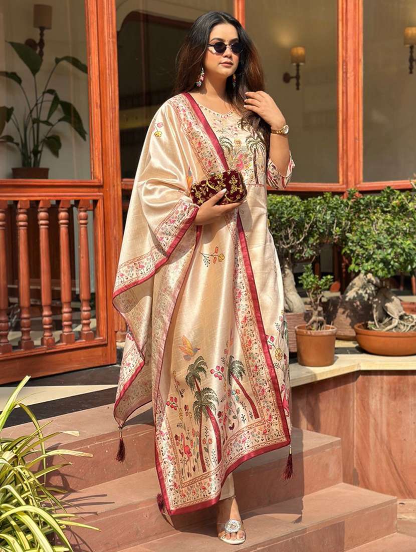 women printed three quarter sleeve kurta pant with dupatta set - 22322627 -  Standard Image - 1