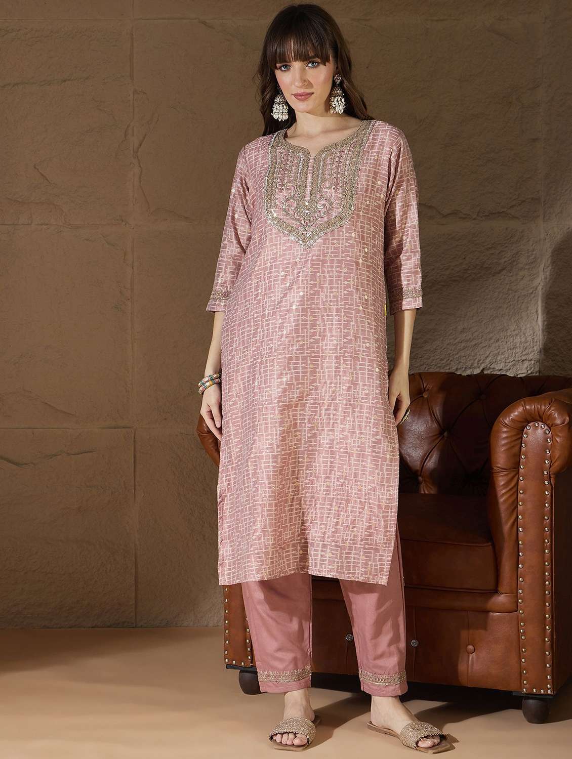 women self design three quarter sleeve kurta pant with dupatta set - 22322631 -  Standard Image - 1