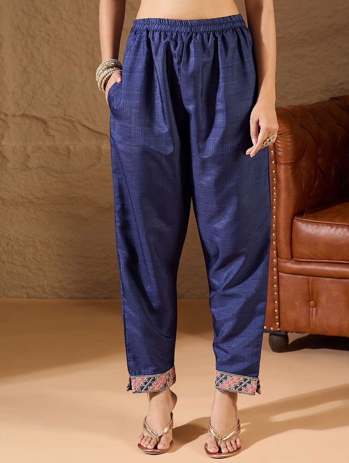 women solid with work three quarter sleeve kurta pant with dupatta set - 22322639 -  Standard Image - 4