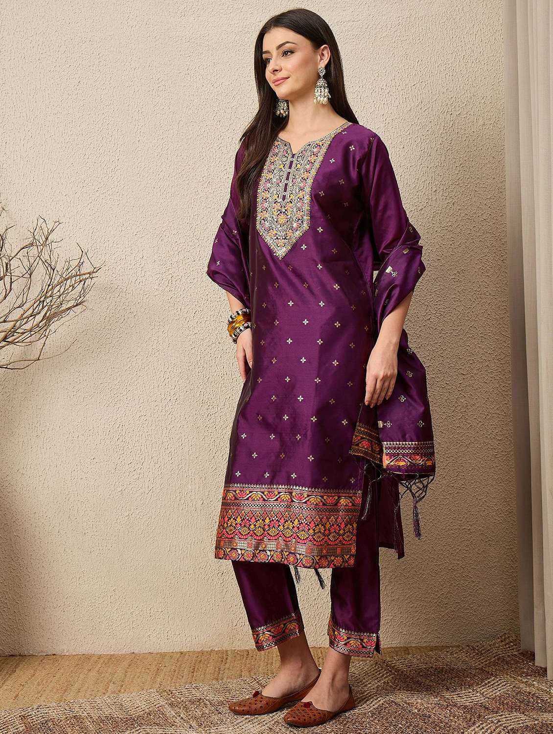 women self design three quarter sleeve kurta pant with dupatta set - 22322642 -  Standard Image - 1