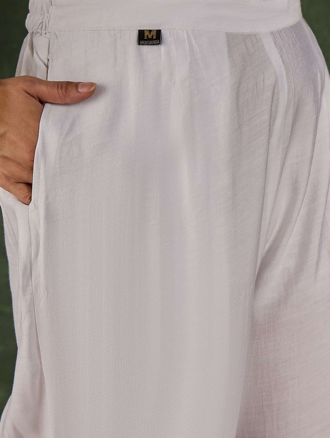 women solid with work three quarter sleeve kurta pant set - 22322667 -  Standard Image - 4