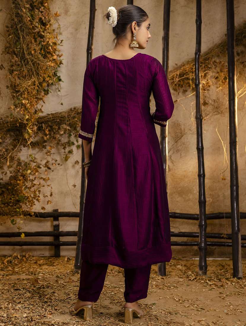 women solid with work three quarter sleeve kurta pant with dupatta set - 22322683 -  Standard Image - 1