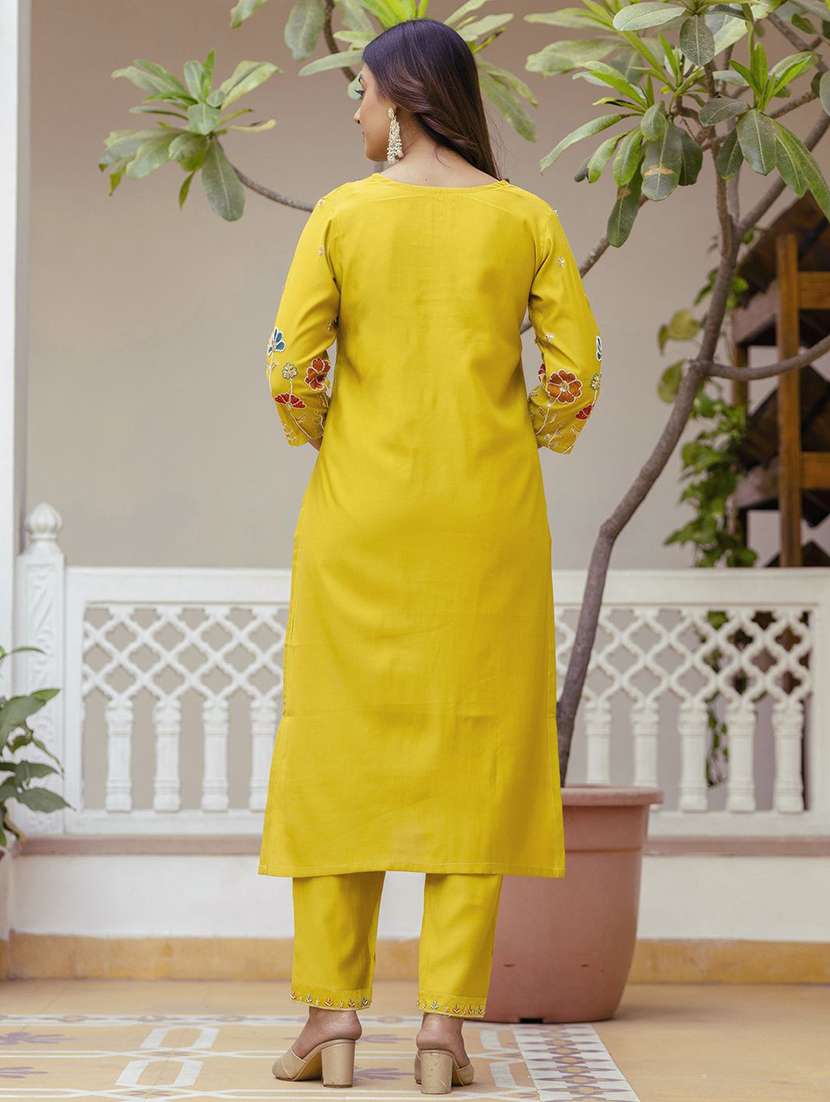 women solid with work three quarter sleeve kurta pant with dupatta set - 22322695 -  Standard Image - 1