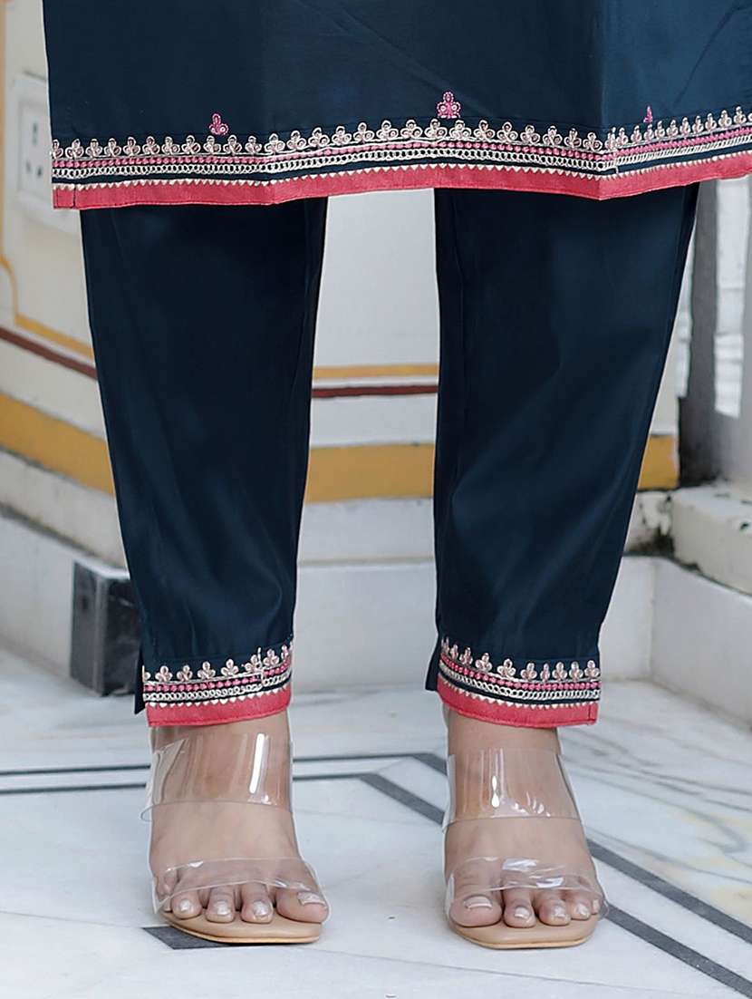 women solid with work three quarter sleeve kurta pant with dupatta set - 22322698 -  Standard Image - 4