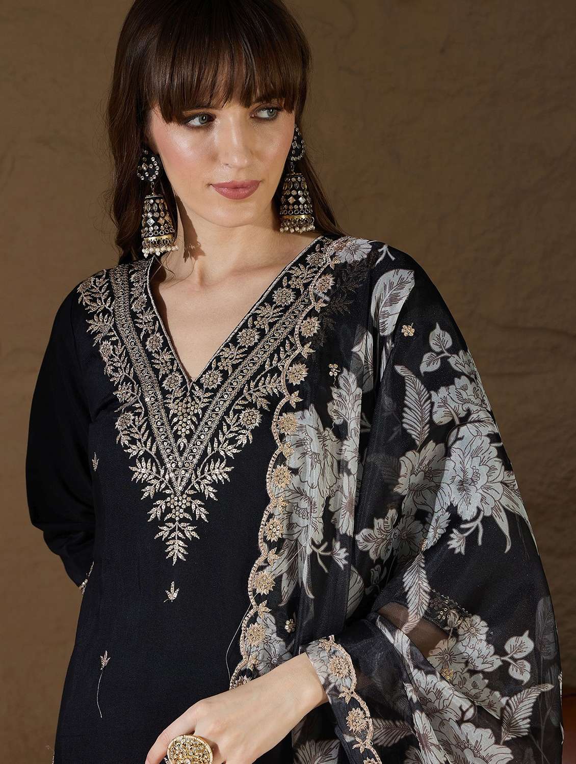 women solid with work three quarter sleeve kurta pant with dupatta set - 22322701 -  Standard Image - 4