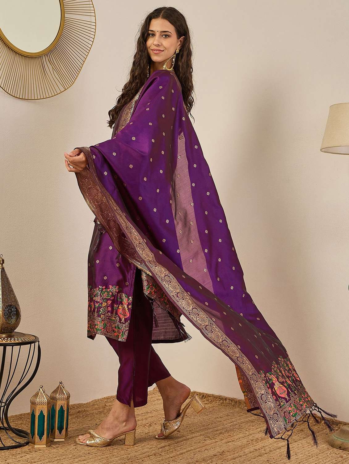 women self design three quarter sleeve kurta pant with dupatta set - 22322876 -  Standard Image - 1