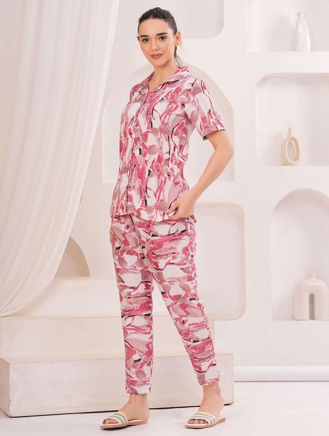 women printed nightwear pyjama set - 22322911 -  Standard Image - 1