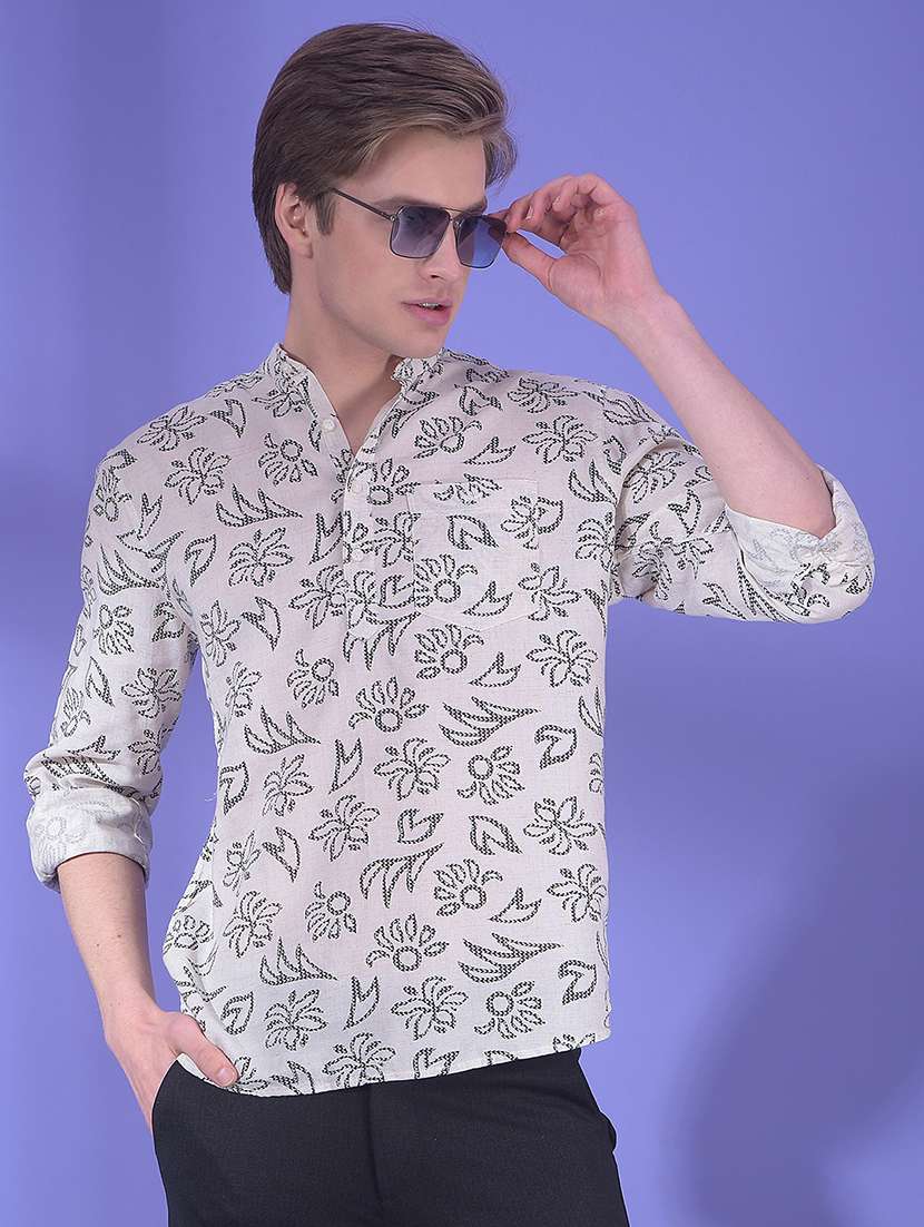 men floral printed mandarin neck short kurta